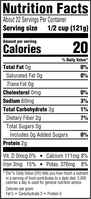 Nutrition label for Popeye Leaf Spinach 93 oz can